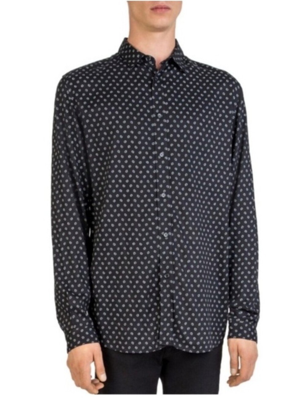 The Kooples Paris Skull Micro Print Black Soft Button Down Casual Shirt Men's L